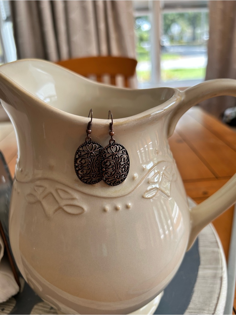 Filigree Oval Drop Earrings in Antique Bronze - Women Jewelry Earrings